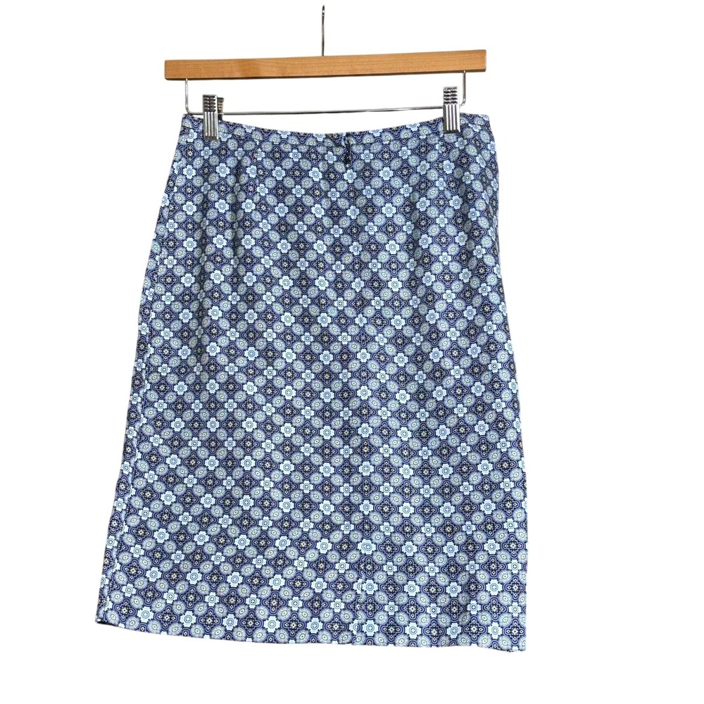 ANN TAYLOR Y2K Era Size‎ 4 Blue Silk Patterned A Line Skirt Knee Length Career
